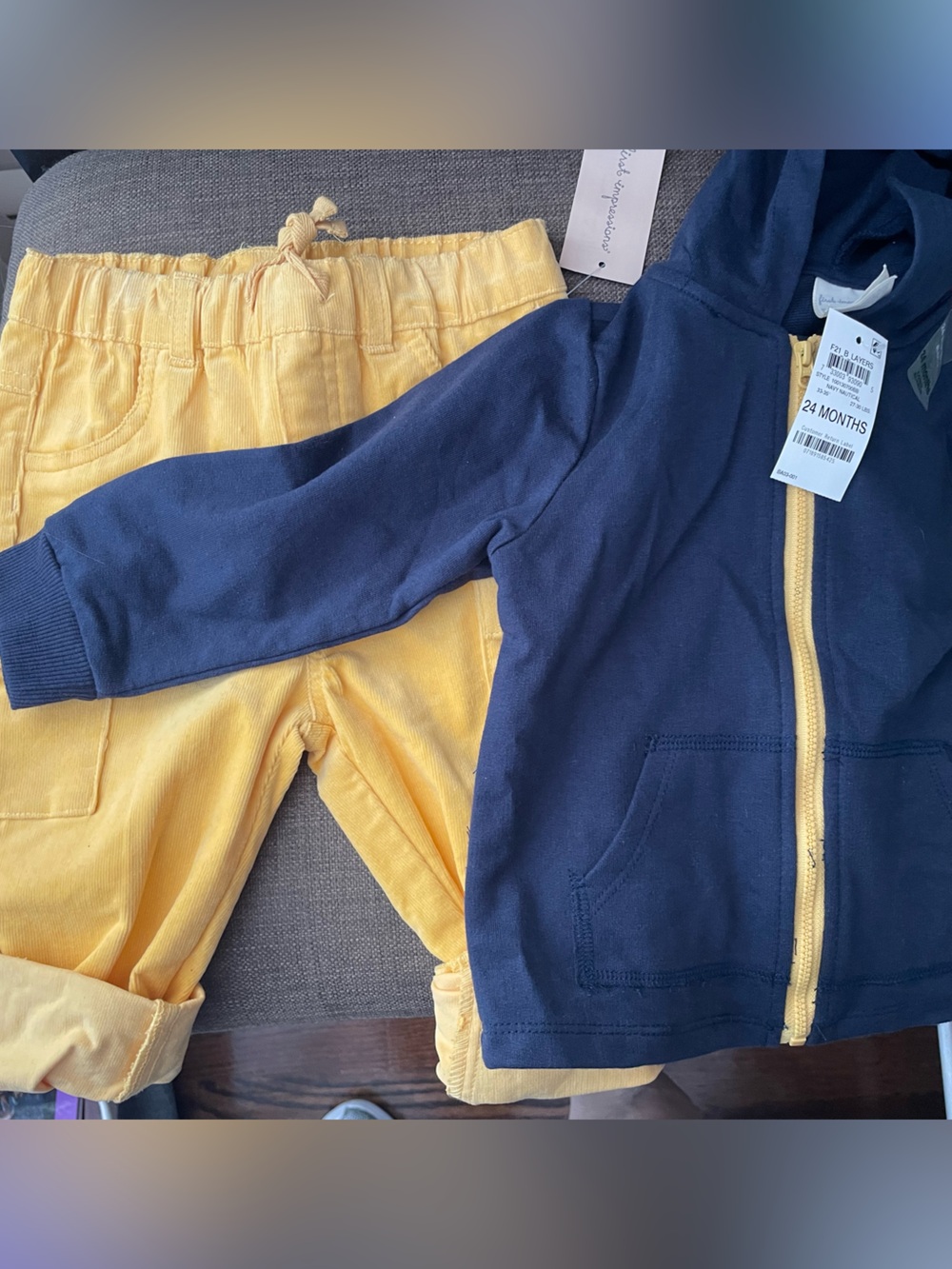 First Impressions Navy Hoodie with Yellow Pants